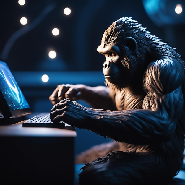 Bigfoot gioca a Game Cube con un alieno di notte fotografia cinematografica della fauna selvatica fantasia oscura