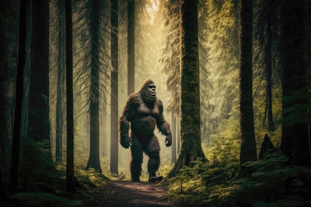 Bigfoot misterioso nella fitta foresta