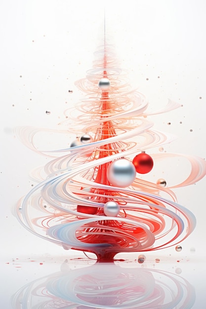 Biglietto d'auguri con forme geometriche a spirale sotto forma di albero di Natale rosso su una superficie bianca