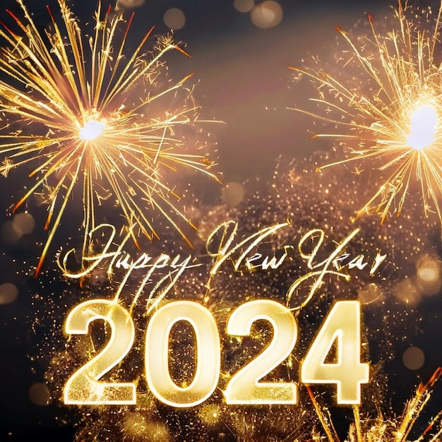 Biglietto d'auguri Felice anno nuovo 2024 Bellissimo banner web o cartellone pubblicitario per le vacanze