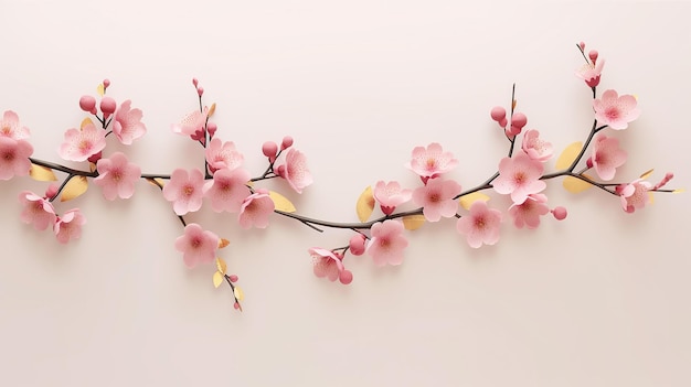 Biglietto d'auguri minimalista in fiore di ciliegio sakura rosa e oro IA generativa