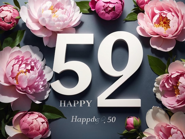 Biglietto d'auguri per cinquant'anni con fiori di peonia