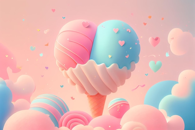 Biglietto d'auguri per le vacanze di San Valentino con sfondo pastello Amore concetto di San Valentino rendering 3d