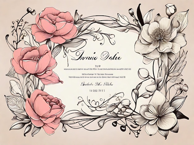 Biglietto d'invito disegnato a mano e scorticatore di fiori Artistry Blooms