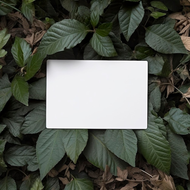 Biglietto da visita vuoto su sfondo di foglie verdi IA generativa