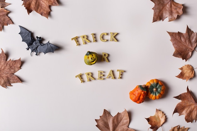 Biglietto di auguri di Halloween con fantasmi ragnatela zucca e pipistrelli