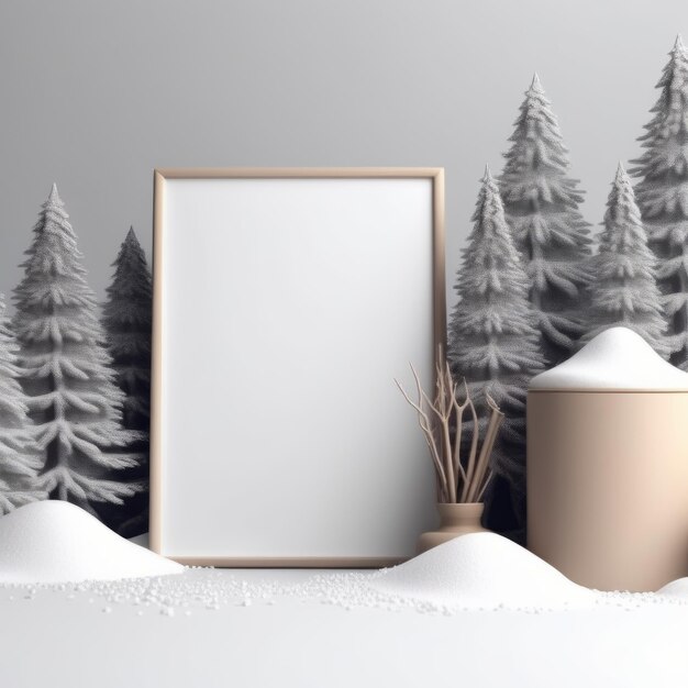 biglietto di auguri di Natale vuoto con neve albero di Natale neve e dorata neve d'inverno cornice 3D