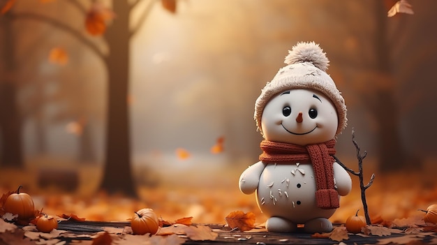 biglietto di auguri per halloween con uno spazio di copia pupazzo di neve nel parco autunnale freddo halloween autunno novembre