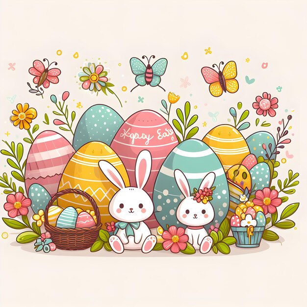 biglietto di Pasqua con coniglio e uova