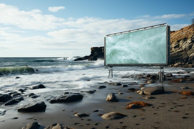 Billboard dalle onde Display non riempito in contrasto con lo sfondo del mare sulla spiaggia