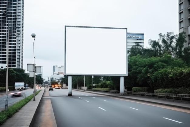 Billboard o poster vuoto modellazione bianca modellazione banner un grande cartellone pubblicitario in una città generato da AI