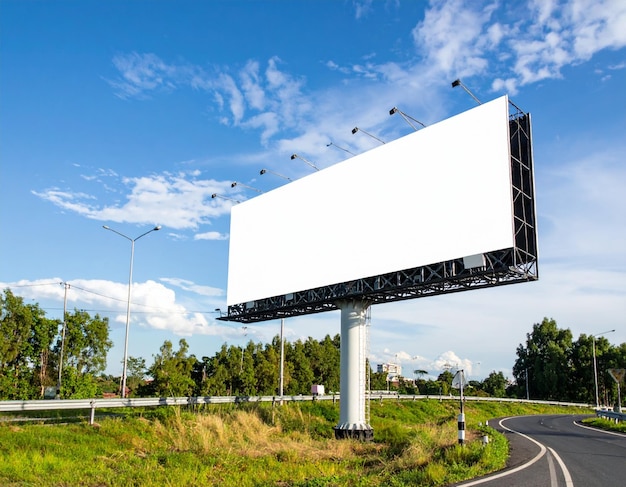 Billboard sul lato di un'autostrada con il cielo blu sullo sfondo