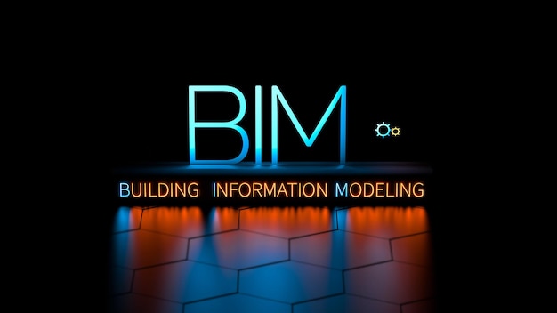 BIMBuilding Information Modeling Il concetto di abbreviazione neon BIM banner 3D rendering