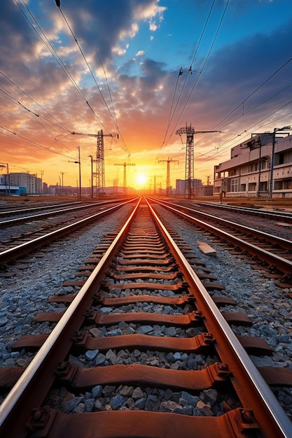 binari dei treni al tramonto