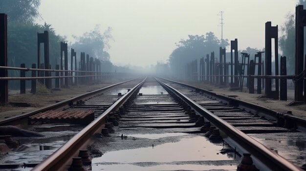 Binari del treno nella nebbia