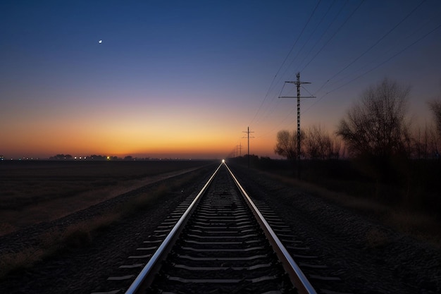 Binario ferroviario all'alba notturna AI Generato