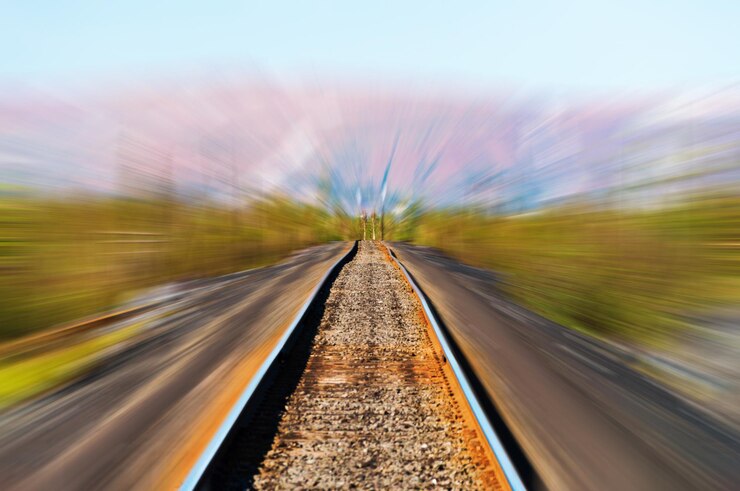 Foto binario ferroviario sfocato