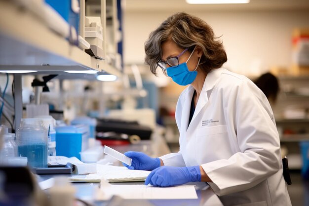 Biologo che lavora nel laboratorio di una clinica della fertilità vestito con un camice mentre analizza la vitalità dello sperma