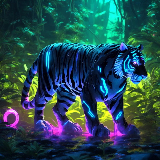 Bioluminescent Tiger Art Apocalyptic Cute Small Kawaii Vegetatio circostante