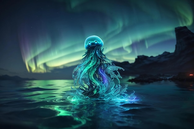 Bioluminescenza fantasma creatura magica nelle acque