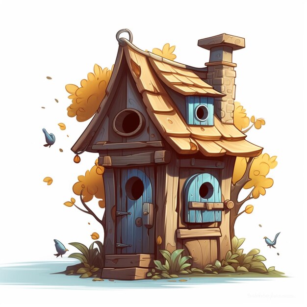 Birdhouse 2d illustrazione vettoriale di cartoni animati su sfondo bianco