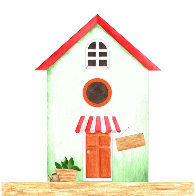 Birdhouse dell'acquerello disegnato a mano