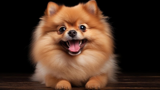 Birichino cane Pomerania con un sorriso affascinante