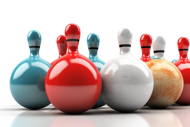Birilli da bowling isolati su sfondo bianco Generato dall'intelligenza artificiale