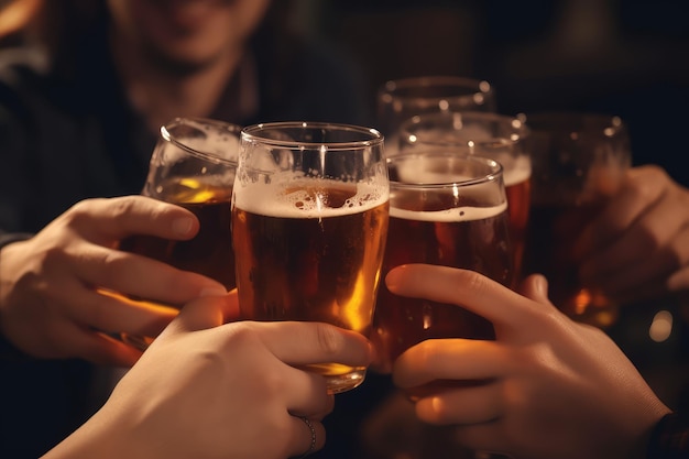 Birra, bicchiere, mani, festa, alcol maschile, generare Ai.