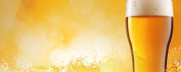 Birra d'oro con una testa bianca in bolle di vetro tazza su tutto il panorama di sfondo Generative Ai
