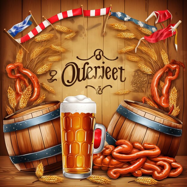 Birra dell'Oktoberfest con grano pretzel e luppolo Ai generato