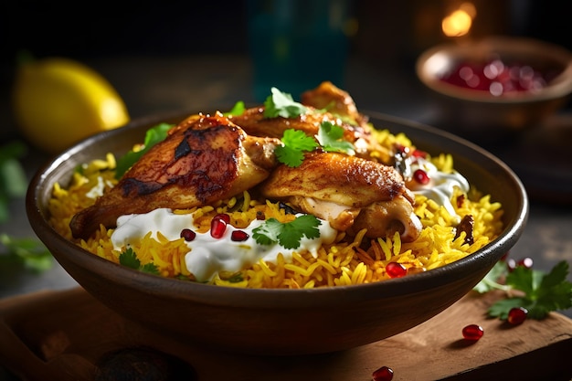 Biryani aromatico di pollo e spezie IA generativa