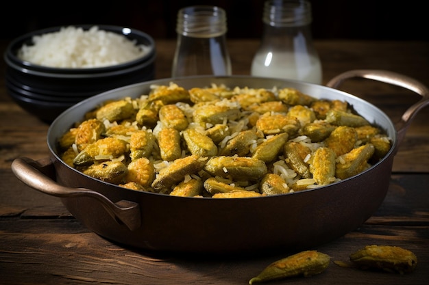 Biryani con okra fritta croccante