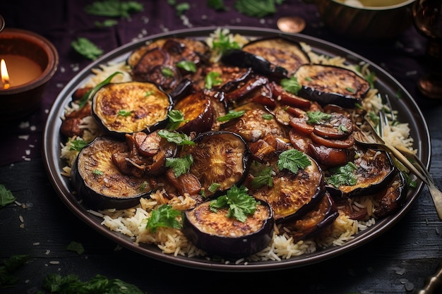 Biryani di melanzane ricco e affumicato