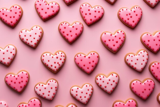 Biscotti a forma di cuore con glassa rosa e rossa