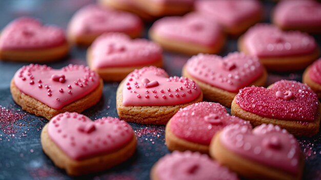 Biscotti a forma di cuore per il giorno di San Valentino su uno sfondo scuro