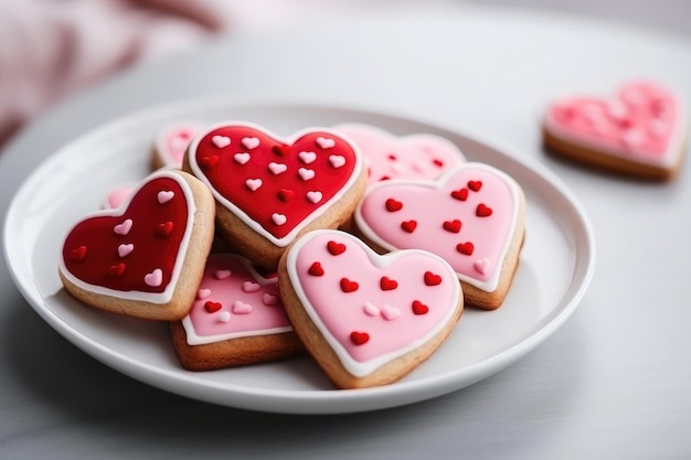 biscotti a forma di cuore su un piatto per il giorno di San Valentino