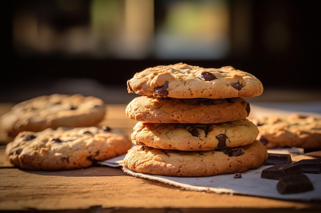 Biscotti al cioccolato fatti in casa su un tavolo di legno rustico