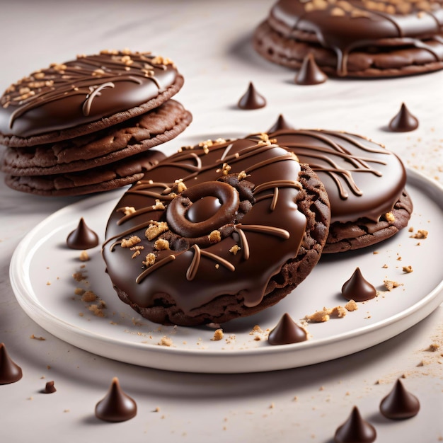 Biscotti al cioccolato su un piatto bianco