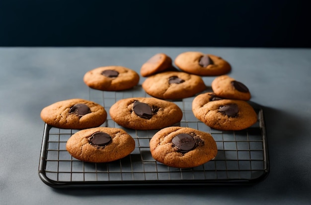 Biscotti appena cotti con schegge di cioccolato sopra