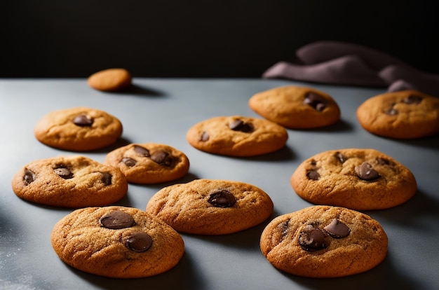 Biscotti appena cotti con schegge di cioccolato sopra