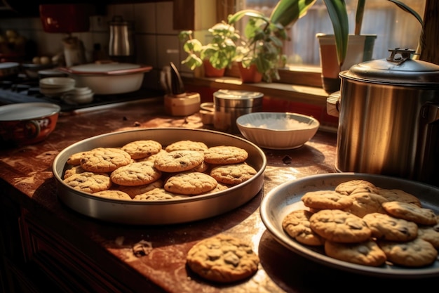 Biscotti appena sfornati in una cucina raggruppati per dimensione