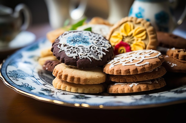 Biscotti assortiti su un piatto di porcellana vintage