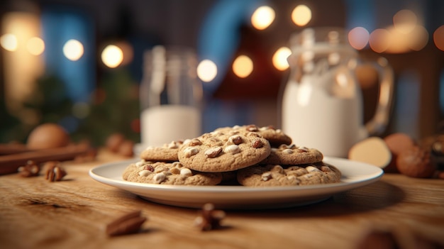 Biscotti biscotti in un piatto con sfocatura dello sfondo