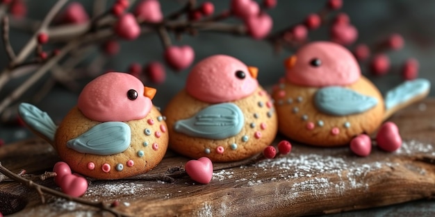 Biscotti Chubby Bird con decorazione di fiori di primavera