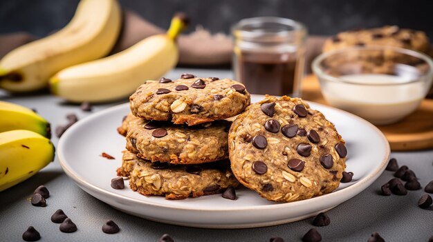 Biscotti con gocce di cioccolato e banane crude