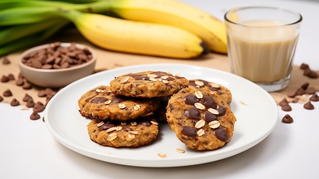 Biscotti con gocce di cioccolato e banane crude