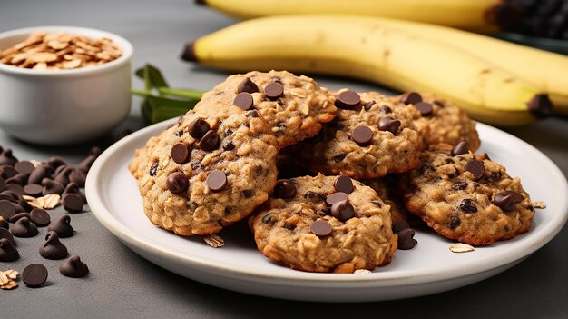 Biscotti con gocce di cioccolato e banane crude