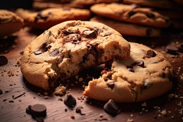 Biscotti con gocce di cioccolato rotti e sbriciolati