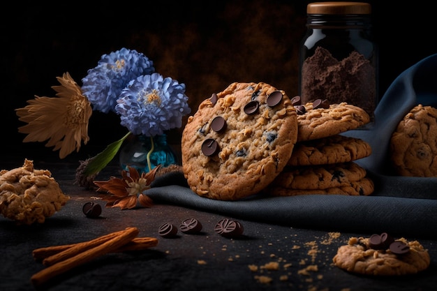 Biscotti di farina d'avena fatti in casa con pezzi di cioccolato, una combinazione perfetta di intelligenza artificiale generativa sana e indulgente